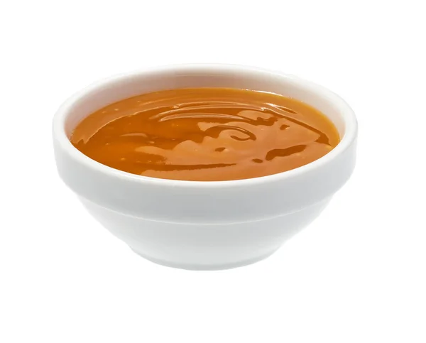 Orange Süß Saure Sauce Schüssel Isoliert Auf Weißem Hintergrund Portion — Stockfoto
