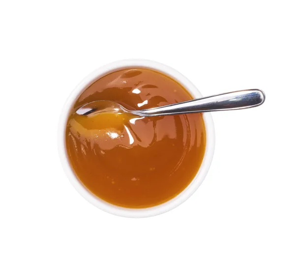 Salsa Agridulce Naranja Tazón Aislado Sobre Fondo Blanco Porción Salsa — Foto de Stock