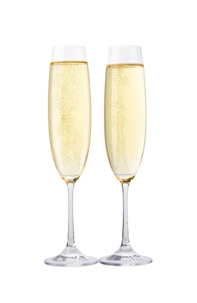 Dvě sklenice šampaňského, izolované na bílém pozadí — Stock fotografie