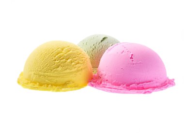 Çeşitli dondurma lezzet, muz, çilek, fıstık beyaz arka plan izole