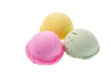 Çeşitli dondurma lezzet, muz, çilek, fıstık beyaz arka plan izole