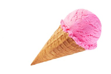 beyaz arka plan üzerinde izole waffle koni pembe dondurma