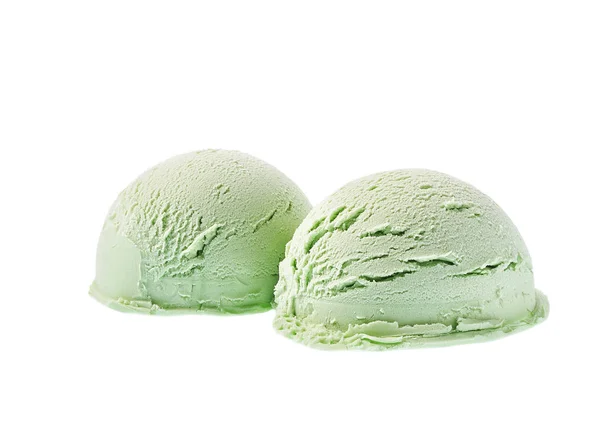 Groene roomijs geïsoleerd op witte achtergrond, diagonale samenstelling — Stockfoto