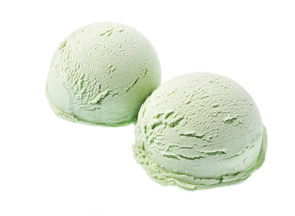 Green Ice Cream geïsoleerd op witte achtergrond, diagonale samenstelling, bovenaanzicht — Stockfoto