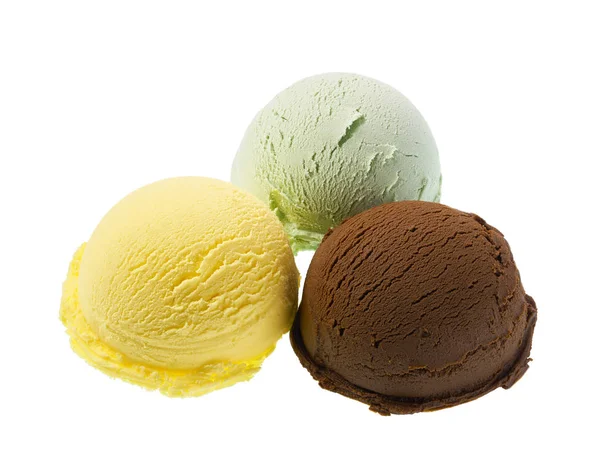 Various of ice cream flavor, orange,chocolate ,pistachio isolated on white background — Stock Photo, Image