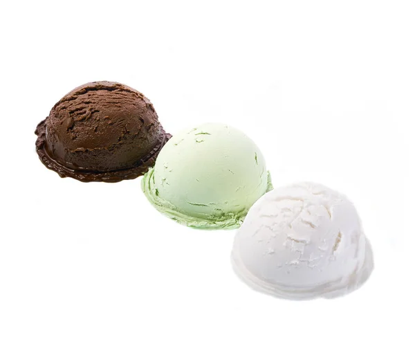 아이스크림 맛의 다양한, 바닐라, 초콜릿, 피스타치오 흰색 배경에 고립 — 스톡 사진