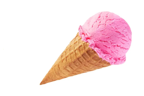 Sorvete rosa em cone de waffle isolado em fundo branco — Fotografia de Stock