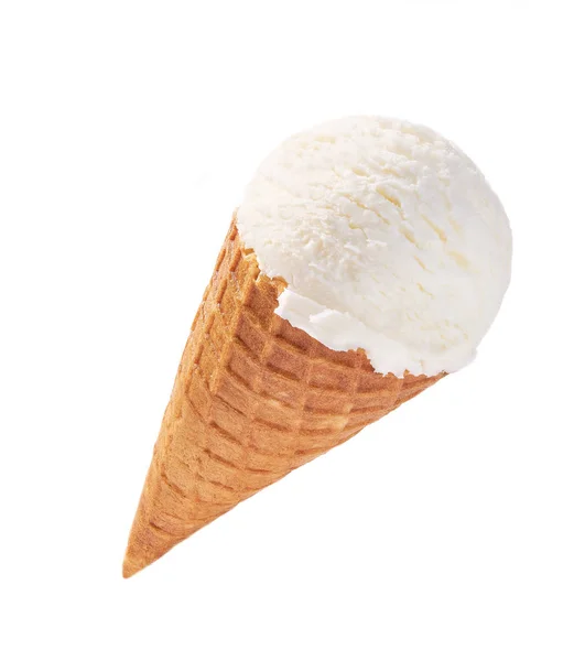 White ice cream in waffle cone isolated on white background — 스톡 사진