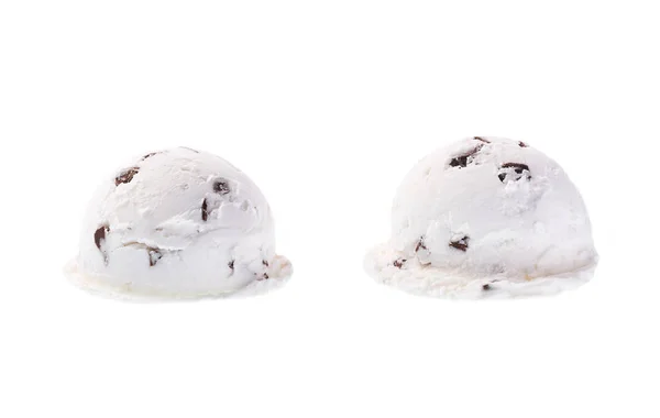 White ice cream with black chocolate pieces isolated on white background — 스톡 사진