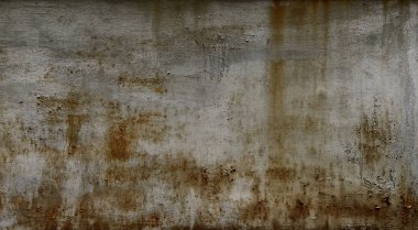 Metal yüzeyinde pas lekeleri ile kasvetli gri duvar - backgro