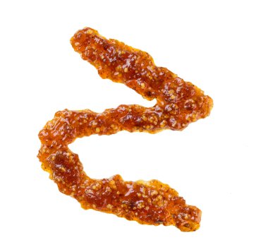 Beyaz arka planda incir reçeli lekesi var. İncir reçeli ıssız. Üst görünüm.