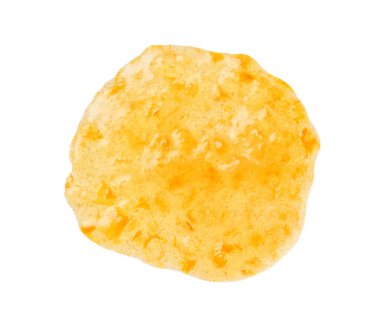 Portakal reçeli sıçraması ya da kayısı reçeli lekesi beyaz arka planda izole edilmiş, üst manzara. Mandalina reçeli beyaz arka planda izole edilmiş, üst manzara. Turuncu reçel sıçraması izole.