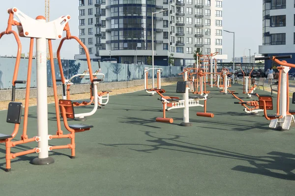 outdoors fitness hall with fitness equipment.