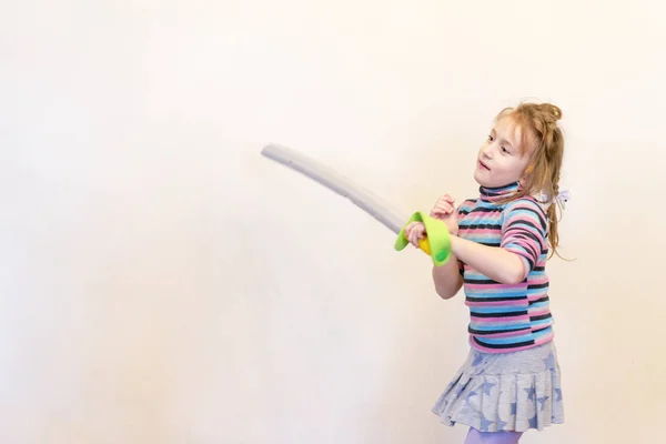 Girl Holding Toy Sword Her Hand Girl Holding Toy Saber Stock Picture