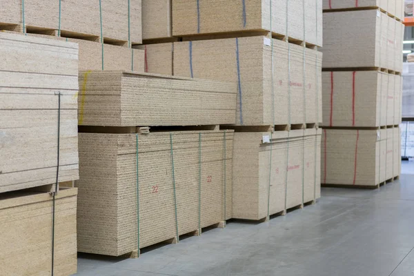 Warehouse Fiberboard Chipboard Construction Materials Wooden Warehouse — Stock Photo, Image
