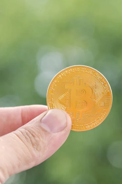 Crypto Valuta Bitcoin Outdoor Achtergrond Verticale Foto — Stockfoto