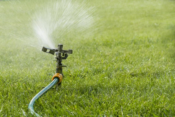 Tuin Irrigatiesysteem Drenken Gazon Drenken Van Het Gazon Hete Zomer — Stockfoto