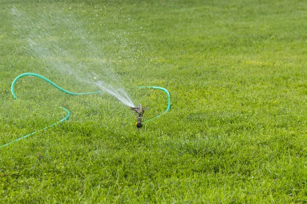 Lawn Sprinkler Spaying Water Green Grass Irrigation System Automatic Watering — Stock Photo, Image