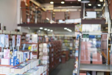 Kitap dükkanı. Bulanık. Soyut bulanıklık ve ufuk kitap dükkanı ve kitap mağaza iç arka planı için