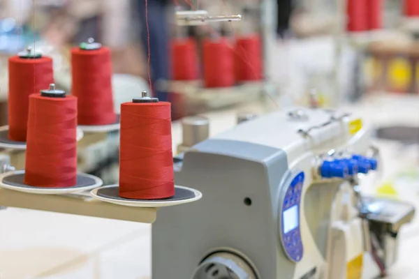 Close up of a professional typewriter for tailoring at a manufacturing plant. Textile: Industrial embroidery machine. Computerized embroidery machines — Stock Photo, Image