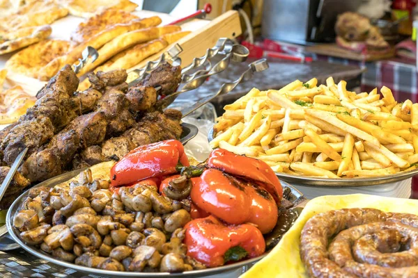 Una Variedad Comida Callejera Mostrador — Foto de Stock