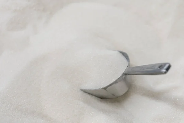 Zucchero Semolato Bianco Pala Struttura Astratta Cristalli Uno Sfondo Minerali — Foto Stock