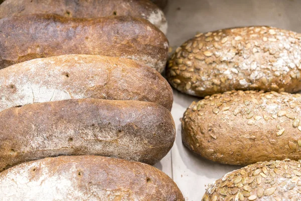 Warm air bread on the shelf in the store. Bakery.