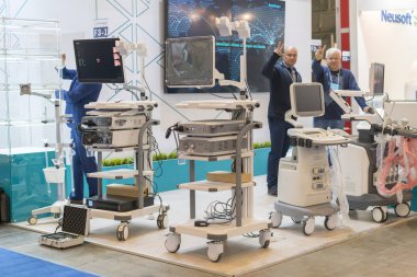 Kiev, Ukrayna. 5 Ekim 2018. Jinekolojik ekipman Sergisi. quipment ve tıbbi cihazlar.