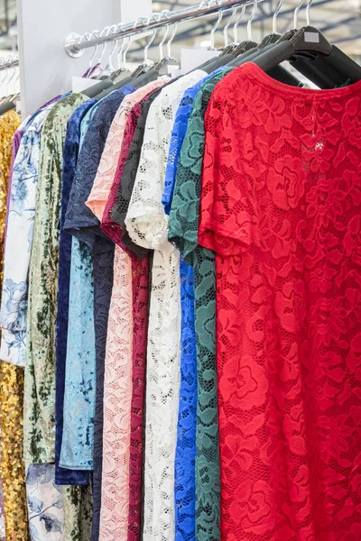 Various Lace Dresses Store Vertical Photo — Stock Photo, Image