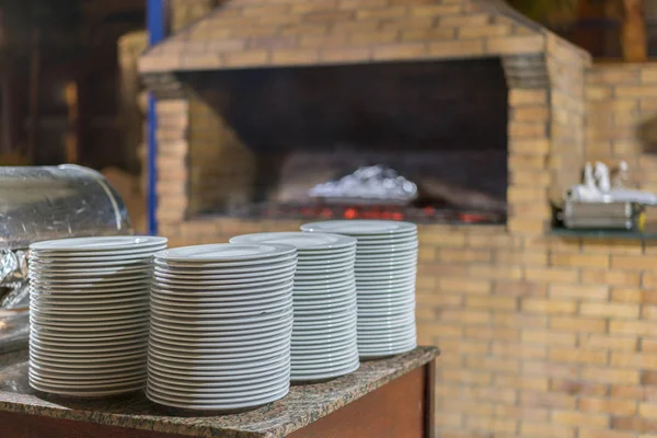 Forno Pietra Nel Ristorante Ristorante All Aperto Con Stufa Pietra — Foto Stock