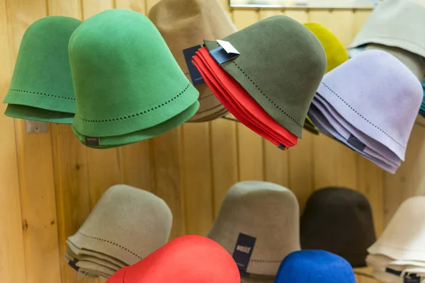 Sombreros Multicolores Para Baño Headgear Para Sauna Venta Una Tienda — Foto de Stock