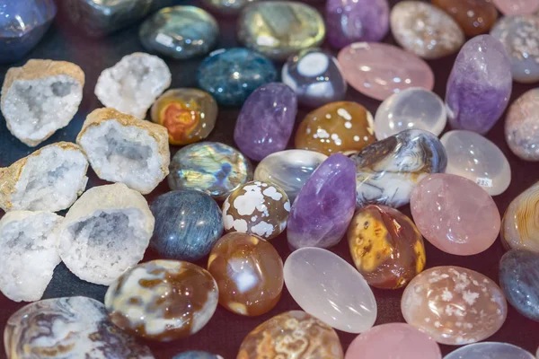 Heap Various Colored Gems Colorful Gemstones Natural Polished Gemstone Semi — Stock Photo, Image