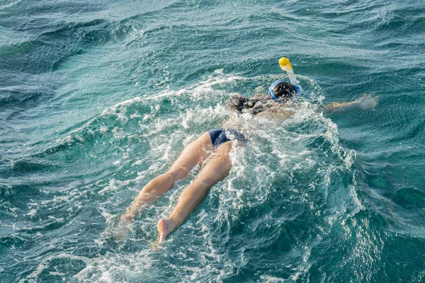 Mujer Joven Haciendo Snorkel Transparente Poco Profundo Mujer Joven Snorkel — Foto de Stock