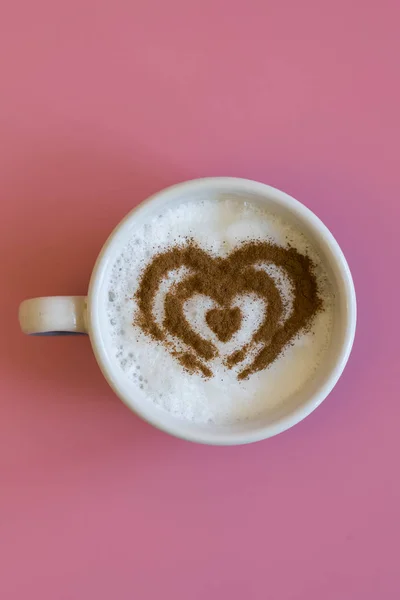 Concetto Tazza Caffè Forma Cuore Isolato Sfondo Rosa Tazza Amore — Foto Stock