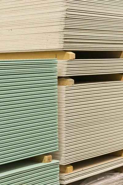 Placas Yeso Paquete Pila Tablero Yeso Preparándose Para Construcción Palet — Foto de Stock