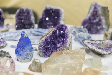 Inside of amathyst quartz geode. aquamarine natural quartz blue gem geological crystals texture background clipart