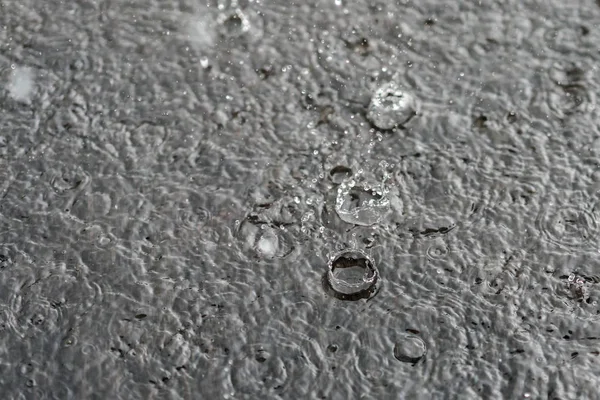 Rain gray background. Drops on a puddle. close up — Stock Photo, Image