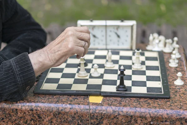 Schachspieler im Park. alter mann spielt schach im park — Stockfoto