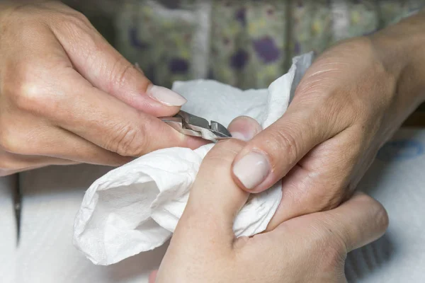 Dicht Zicht Manicure Nagelverzorging Procedure — Stockfoto