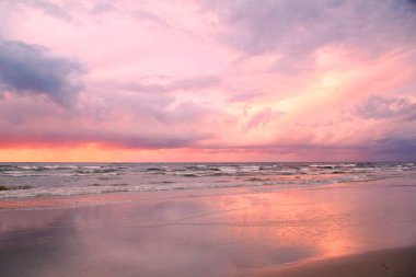 Jurmala Riga Körfezi kıyısında pembe yaz akşamları