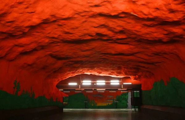 Wnętrze Stacji Metra Solna Centrum Sztokholmie — Zdjęcie stockowe