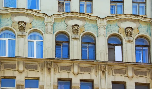 Fragmento Fachada Estilo Art Nouveau Edificio Residencial Isla Vasilievsky San — Foto de Stock