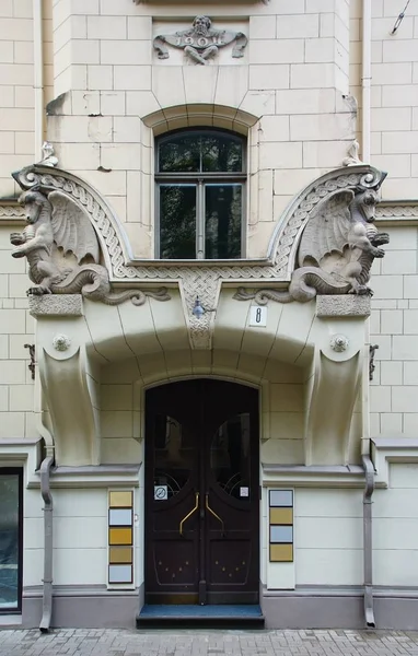 Fragmento Fachada Uma Casa Apartamento Estilo Jugendstil Riga Letónia — Fotografia de Stock