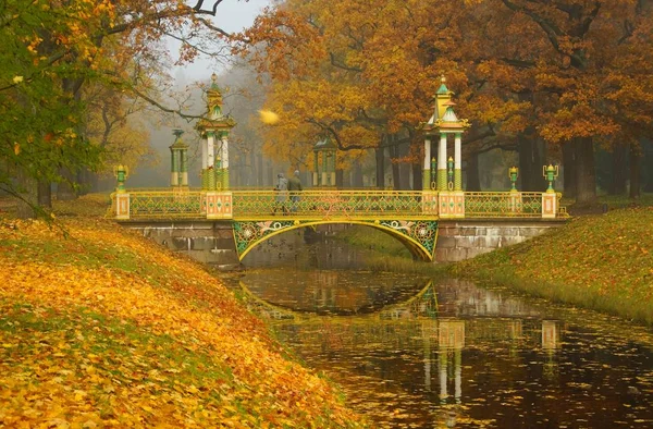 Otoño Mañana Brumosa Puente Chino Parque Catherine Tsarskoe Selo —  Fotos de Stock