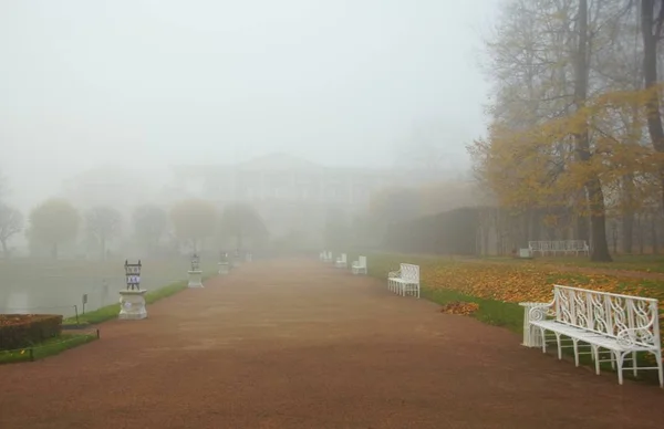 Mistige Herfst Ochtend Zerkalny Vijver Cameron Gallery Het Catherine Park — Stockfoto