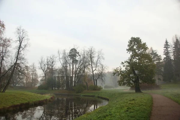 Oktober Nebliger Morgen Pavlovsk Park Pavlovsk Slavyanka Fluss Und Freundschaft — Stockfoto