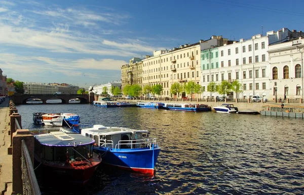 Summer Sunny Day Embankment Fontanka River Petersburg — Stock Photo, Image