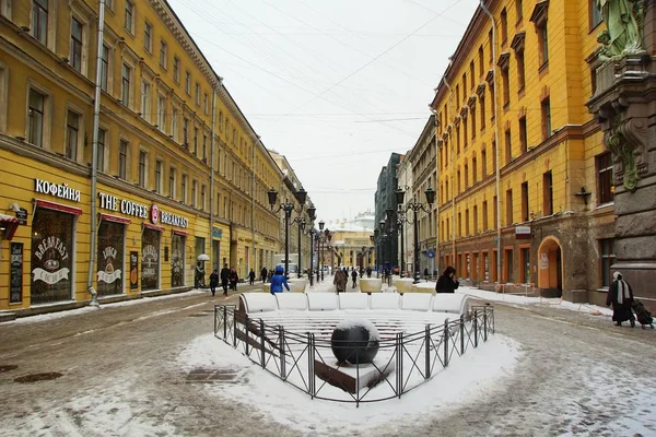Zimowy Poranek Malajach Sadovaya Street Sankt Petersburgu — Zdjęcie stockowe