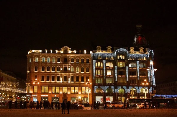 Decoração Natal Cidade São Petersburgo Com Luzes Elétricas Nevsky Prospekt — Fotografia de Stock