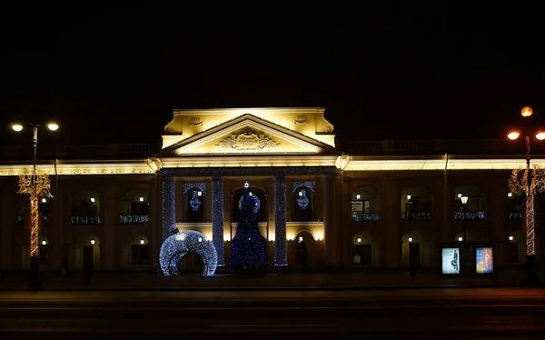 Рождественское Оформление Города Электрическим Светом Невский Проспект Гостиный Двор Санкт — стоковое фото